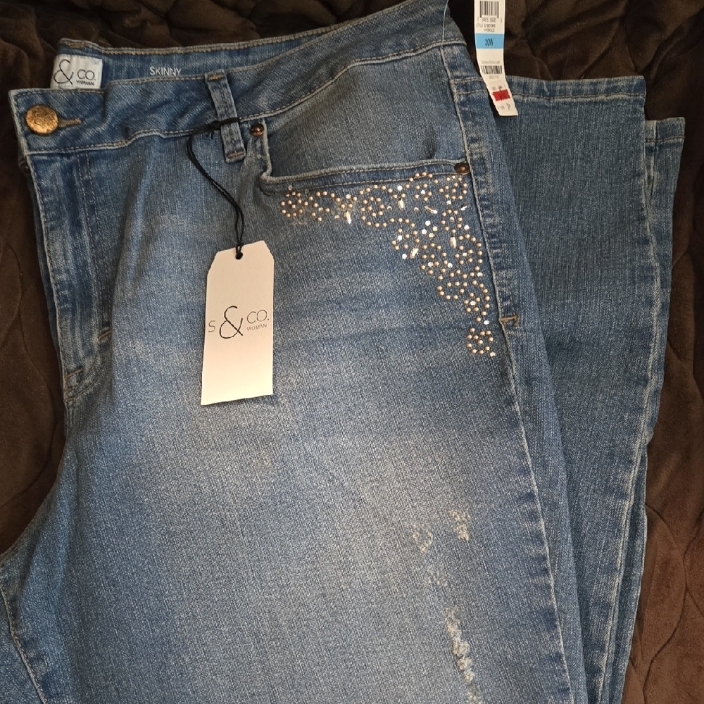 Style & Co. Blue Skinny Jeans with Rhinestone Accents